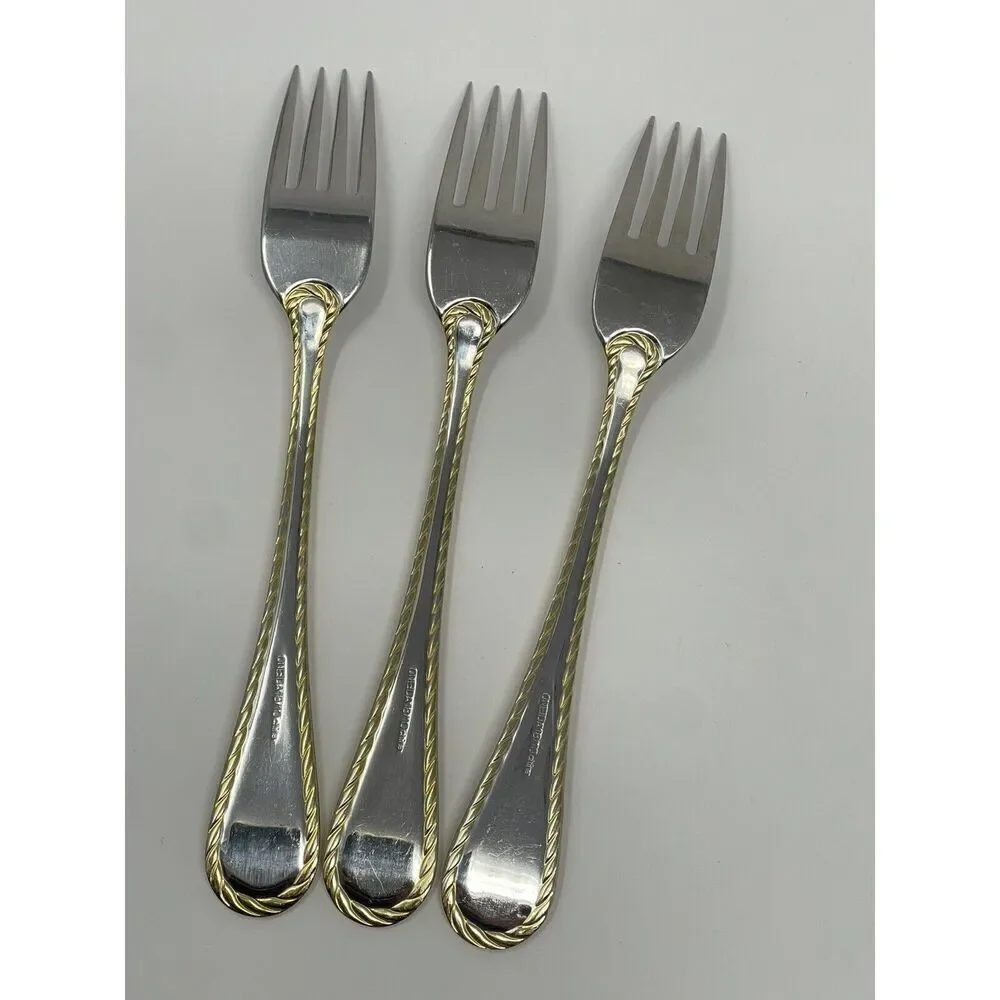 Oneida GOLDEN BELMONT Stainless Rope Edge Gold Dinner Forks 8 1/8” Set Of 3